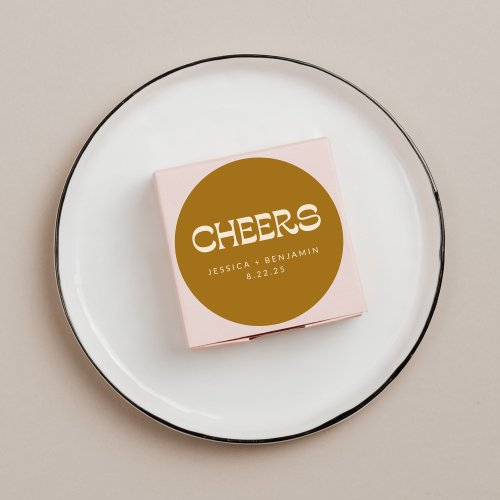 Cheers Groovy Gold Typography Names Wedding Custom Classic Round Sticker