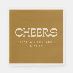 Cheers Groovy Gold Typography Names Wedding Napkins