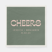 Cheers Groovy Pink Green Typography Names Wedding 