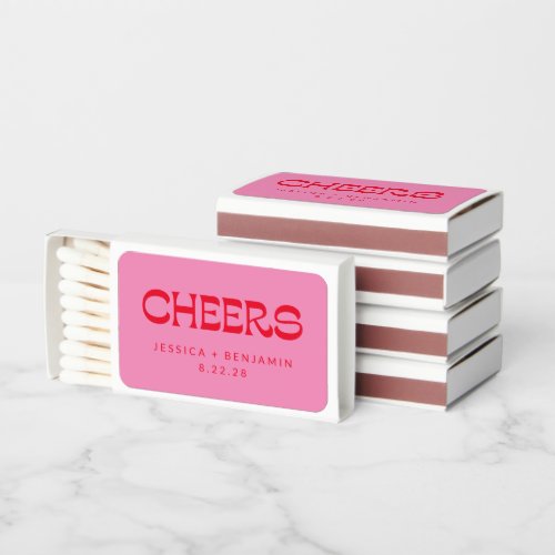 Cheers Groovy Pink Red Typography Names Wedding 