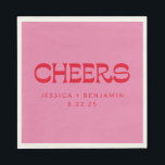 Cheers Groovy Pink Red Typography Names Wedding Napkins<br><div class="desc">Personalized Cheers Groovy Red and Pink Typography Names Wedding Napkins</div>