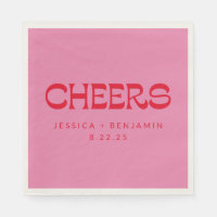 Cheers Groovy Pink Red Typography Names Wedding