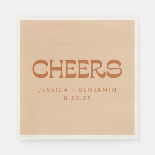 Cheers Groovy Terracotta Sand Custom Names Wedding Napkins