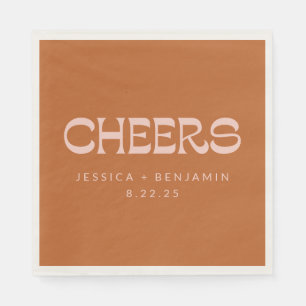 Cheers Groovy Terracotta Typography Names Wedding Napkins
