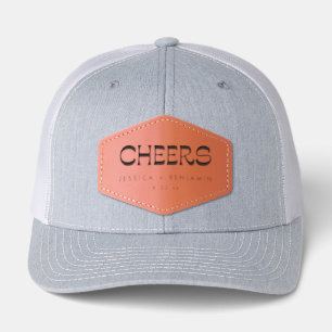 Cheers Groovy Typography Names Wedding Date Leather Patch Hat