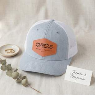 Cheers Groovy Typography Names Wedding Date Leather Patch Hat