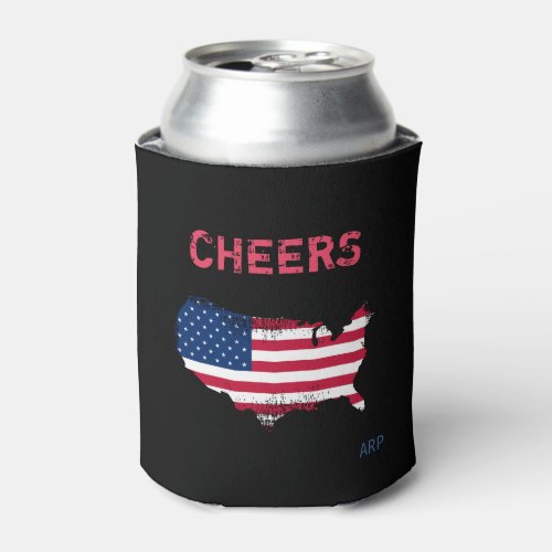  CHEERS Grunge United States Flag on Black Can Cooler