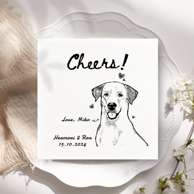 Cheers Hand Drawn Funny Dog Simple Wedding Napkins (Creator Uploaded)