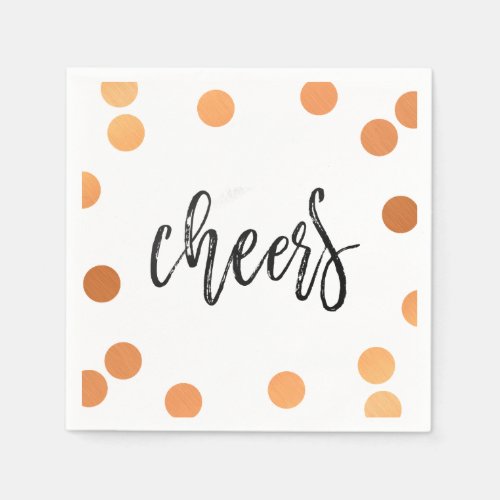 CHEERS HAND LETTERED SCRIPT black copper confetti Paper Napkins