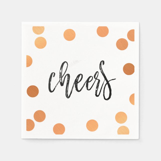 CHEERS HAND LETTERED SCRIPT black copper confetti Paper Napkins (Front)