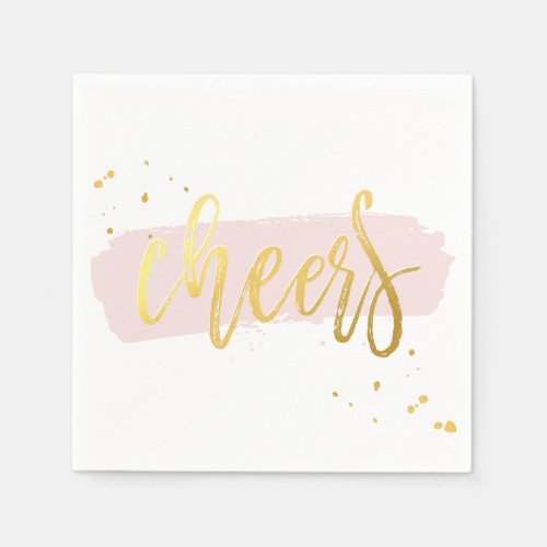 CHEERS HAND LETTERED SCRIPT type gold blush pink Paper Napkins