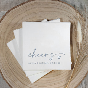 Cheers Handwriting & Heart Dusty Blue Wedding Napkins