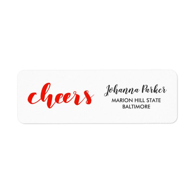 Cheers Handwritten Red Script Holiday Label (Front)