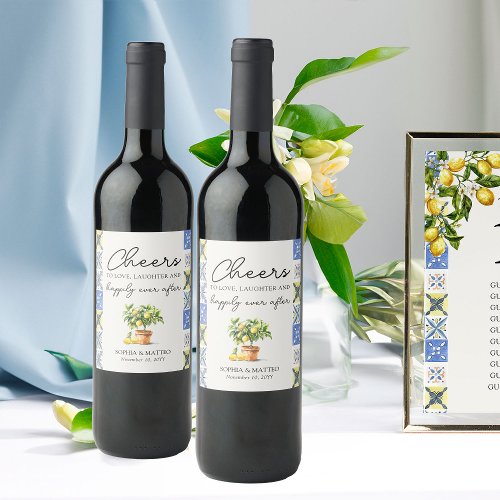 Cheers Happily Ever After Lemon Grove Wedding Wine Label