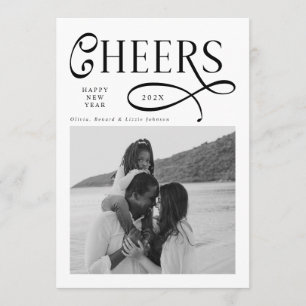 Cheers  Happy New Year Modern Chic Family 2 Photo Holiday Card