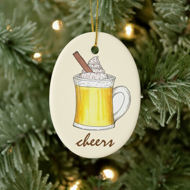 Cheers Holiday Egg Nog Eggnog Christmas Drink Ceramic Ornament (Tree)