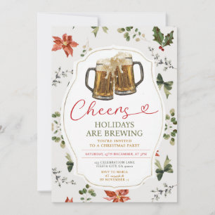 Cheers Holidays are Brewing Christmas Party Floral Invitation
