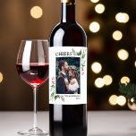 CHEERS | Holly Berry Christmas Holiday Photo Wine Label<br><div class="desc">Send holiday cheer to your family and friends. This design features watercolor holly berries and mistletoe branches. Matching items are also available.</div>