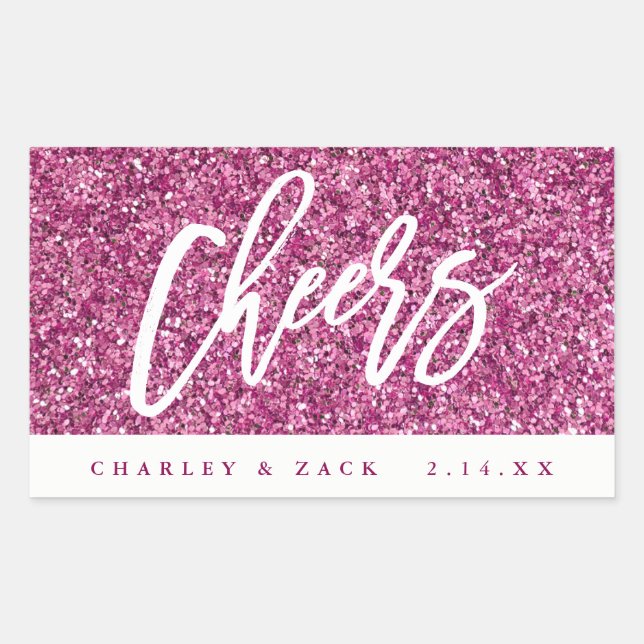 Cheers Hot Pink Glitter Mini Wine Champagne Label (Front)