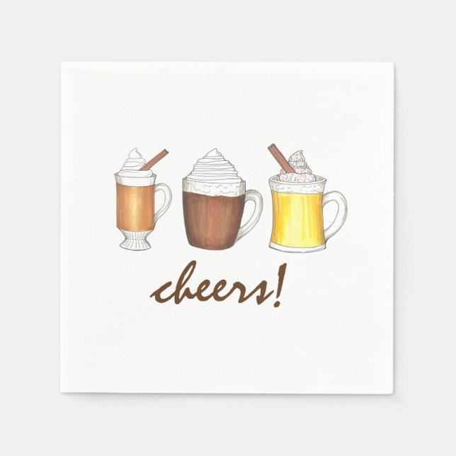 Cheers! Hot Winter Drinks Festive Holiday Party Napkins (Front)