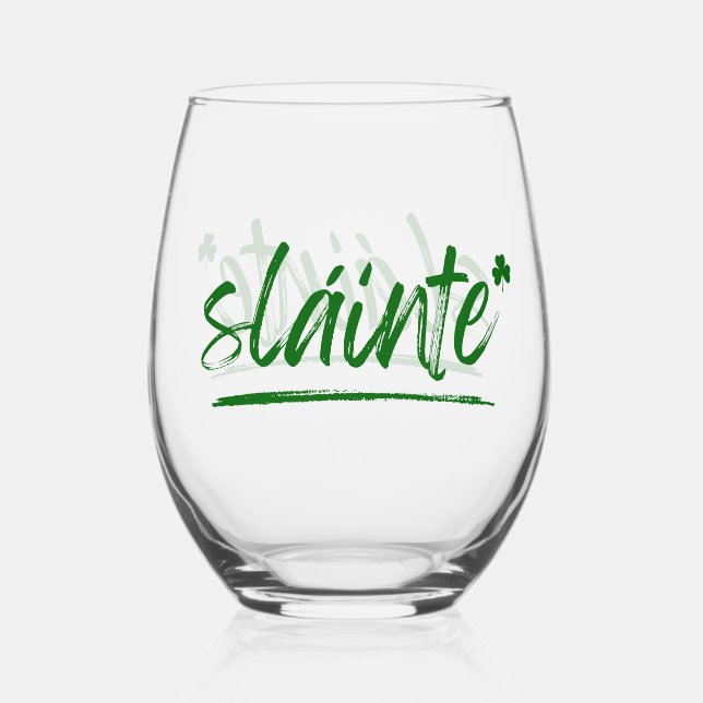Cheers Irish Sláinte Wine Glass - Green  (Front)