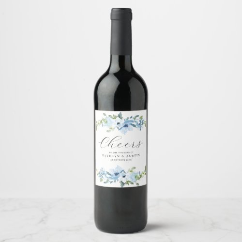 CHEERS  light blue floral wedding Wine Label