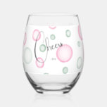 Cheers | Lively Fun Pink and Green Bubbles Stemless Wine Glass