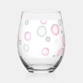 Cheers | Lively Fun Pink and Green Bubbles Stemless Wine Glass (Back)