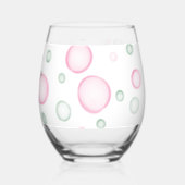 Cheers | Lively Fun Pink and Green Bubbles Stemless Wine Glass (Left)