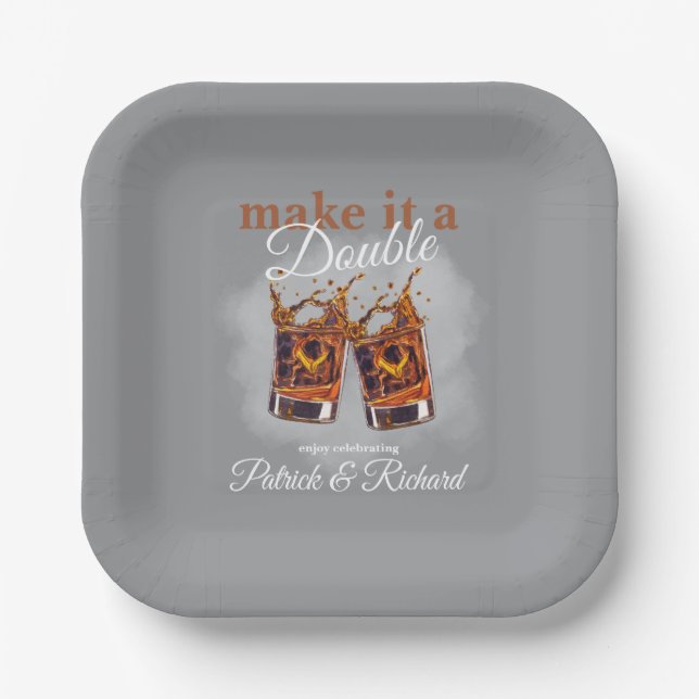 Cheers Make it a Double Celebration Whiskey Glass  Paper Plates (Front)