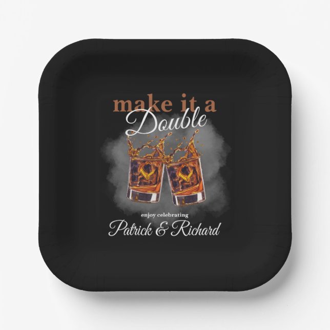 Cheers Make it a Double Celebration Whiskey Glass  Paper Plates (Front)