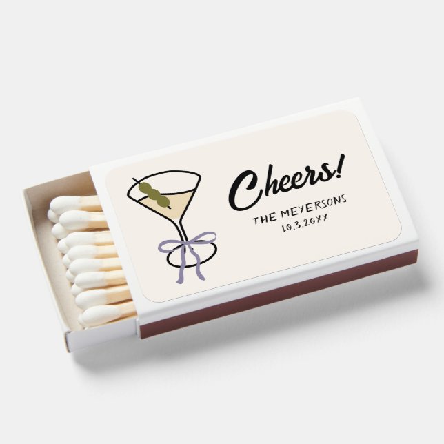 Cheers Martini Chic Personalized Wedding Favor Matchboxes (Front Open)