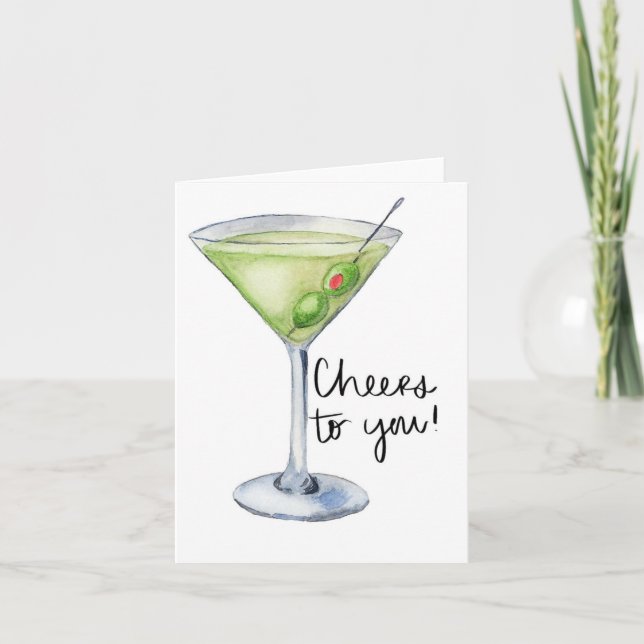 Cheers! Martini! Letterpress Thank You Card (Front)