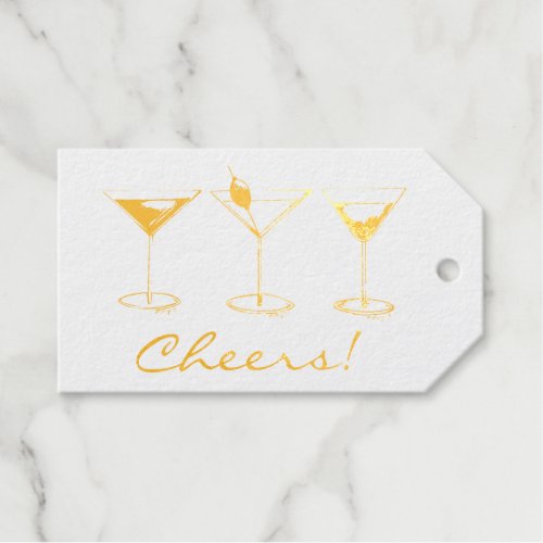 Cheers Martini Manhattan Cosmopolitan Cocktails Foil Gift Tags