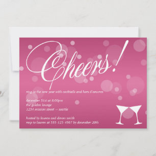 Cheers martini pink dazzle bubble celebration invitation