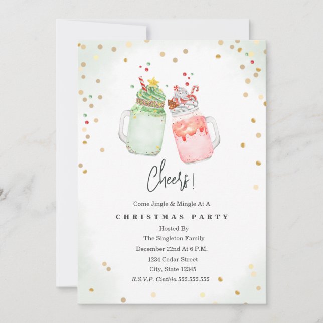 Cheers Mason Jar Milkshake Christmas Holiday Party Invitation (Front)