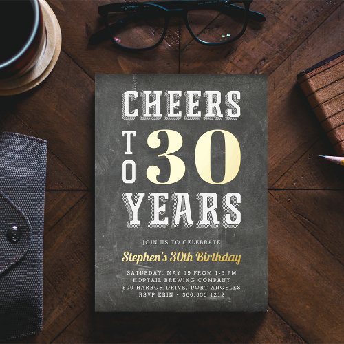 Cheers Milestone Birthday Party Foil Invitation