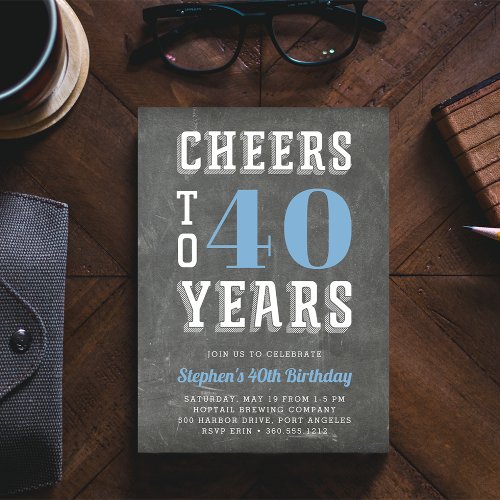 Cheers Milestone Birthday Party Invitation  Blue