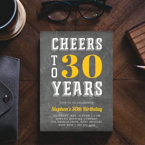 Cheers Milestone Birthday Party Invitation  Gold