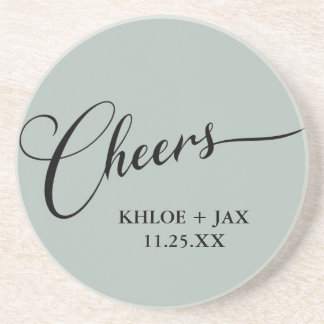 Cheers Minimal Black White Script Custom Wedding Coaster