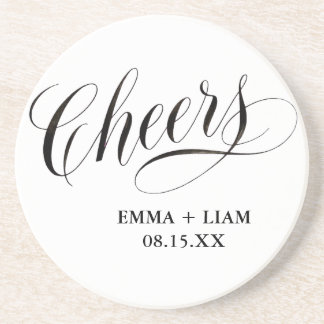 Cheers Minimal Black White Script Custom Wedding Coaster