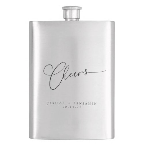 Cheers Minimal Black White Script Custom Wedding Flask