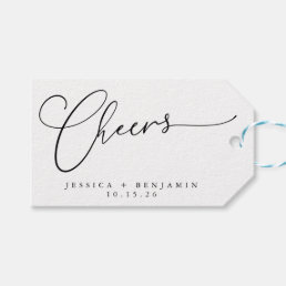 Cheers Minimal Black White Script Custom Wedding Gift Tags