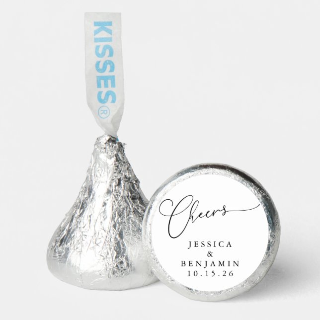 Cheers Minimal Black White Script Custom Wedding Hershey®'s Kisses® (Front)