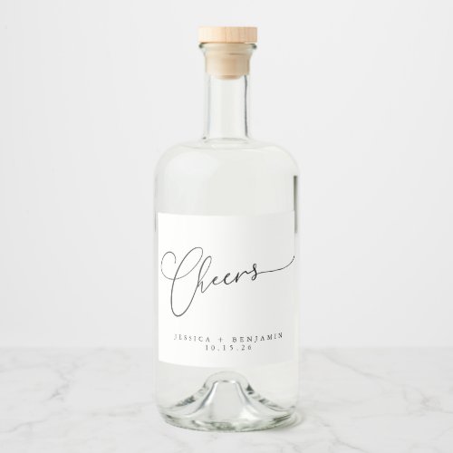 Cheers Minimal Black White Script Custom Wedding  Liquor Bottle Label