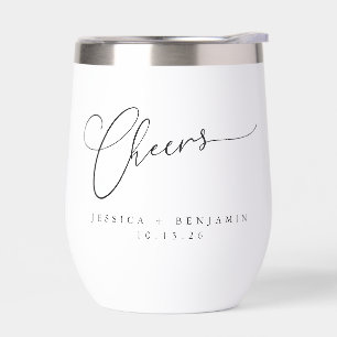 Cheers Minimal Black White Script Custom Wedding Thermal Wine Tumbler