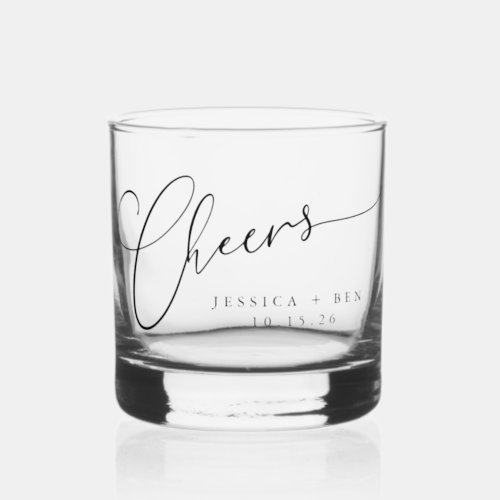 Cheers Minimal Black White Script Custom Wedding Whiskey Glass