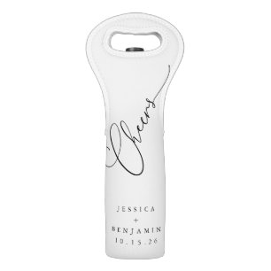 Cheers Minimal Black White Script Custom Wedding Wine Bag