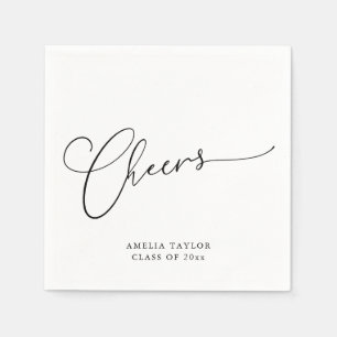 Cheers Minimal Black White Script Graduation Party Napkins
