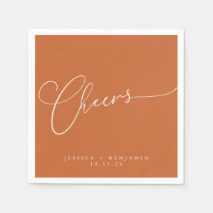 Cheers Minimal Burnt Orange Script Custom Wedding Napkins